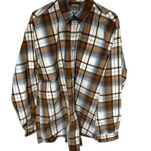Cinch Brown/White/Blue Plaid Button Front Shirt Size Large